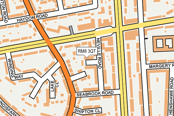 RM8 3QT map - OS OpenMap – Local (Ordnance Survey)