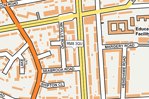 RM8 3QU map - OS OpenMap – Local (Ordnance Survey)