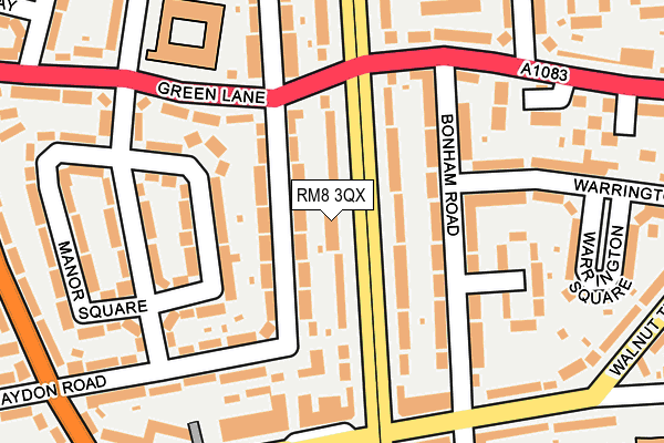 RM8 3QX map - OS OpenMap – Local (Ordnance Survey)