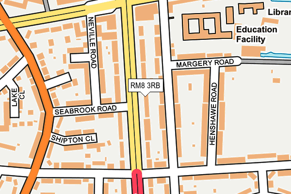 RM8 3RB map - OS OpenMap – Local (Ordnance Survey)