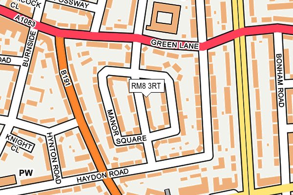 RM8 3RT map - OS OpenMap – Local (Ordnance Survey)