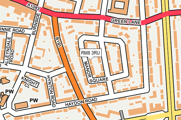 RM8 3RU map - OS OpenMap – Local (Ordnance Survey)