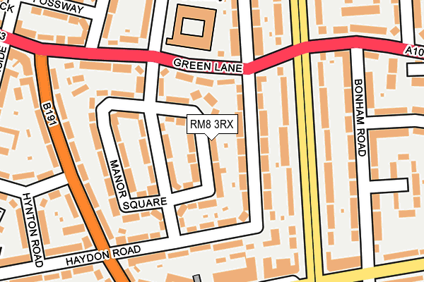 RM8 3RX map - OS OpenMap – Local (Ordnance Survey)
