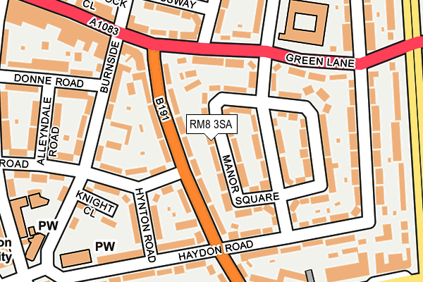 RM8 3SA map - OS OpenMap – Local (Ordnance Survey)
