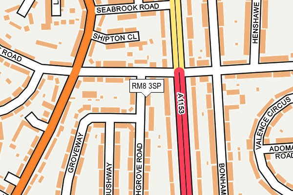 RM8 3SP map - OS OpenMap – Local (Ordnance Survey)