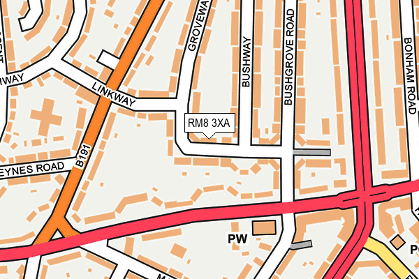 RM8 3XA map - OS OpenMap – Local (Ordnance Survey)