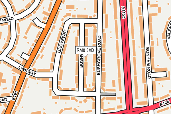 RM8 3XD map - OS OpenMap – Local (Ordnance Survey)