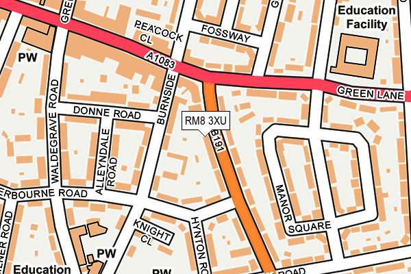 RM8 3XU map - OS OpenMap – Local (Ordnance Survey)