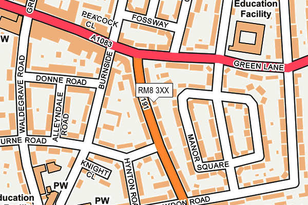 RM8 3XX map - OS OpenMap – Local (Ordnance Survey)