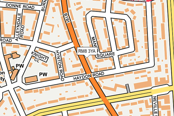 RM8 3YA map - OS OpenMap – Local (Ordnance Survey)