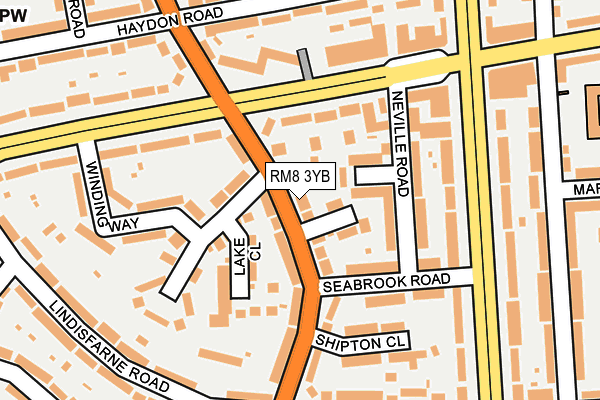 RM8 3YB map - OS OpenMap – Local (Ordnance Survey)