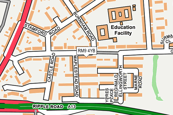 RM9 4YB map - OS OpenMap – Local (Ordnance Survey)