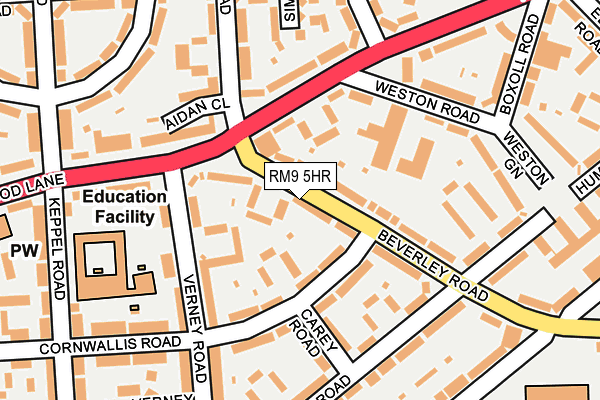 RM9 5HR map - OS OpenMap – Local (Ordnance Survey)