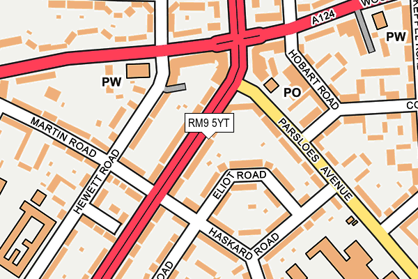 RM9 5YT map - OS OpenMap – Local (Ordnance Survey)