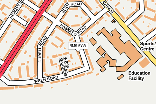 RM9 5YW map - OS OpenMap – Local (Ordnance Survey)