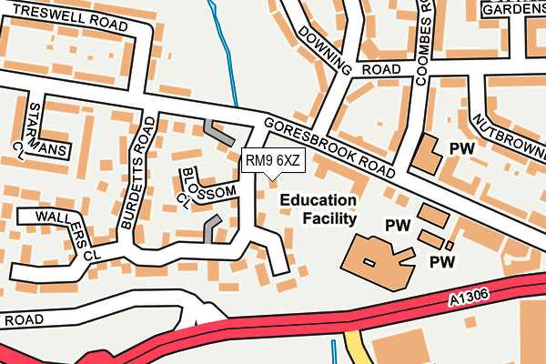 RM9 6XZ map - OS OpenMap – Local (Ordnance Survey)