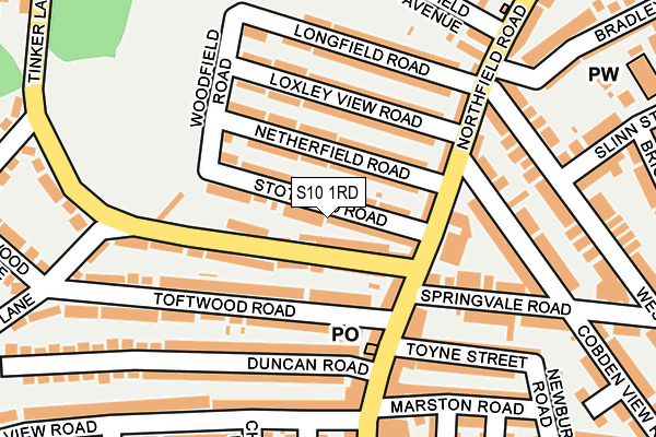 S10 1RD map - OS OpenMap – Local (Ordnance Survey)