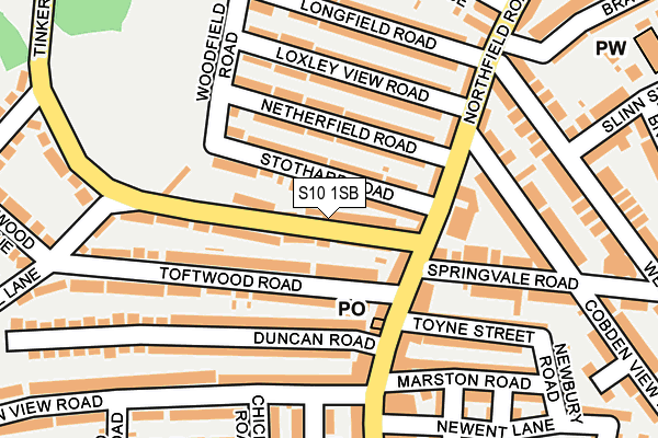 S10 1SB map - OS OpenMap – Local (Ordnance Survey)