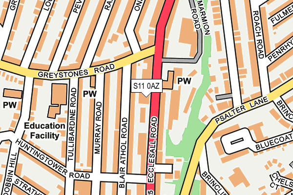 S11 0AZ map - OS OpenMap – Local (Ordnance Survey)
