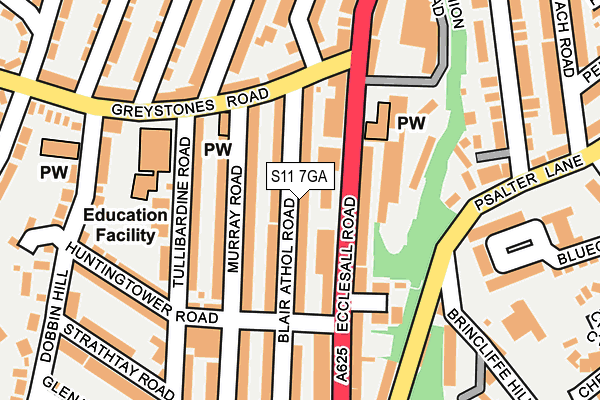 S11 7GA map - OS OpenMap – Local (Ordnance Survey)