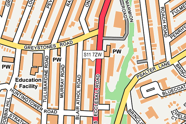 S11 7ZW map - OS OpenMap – Local (Ordnance Survey)