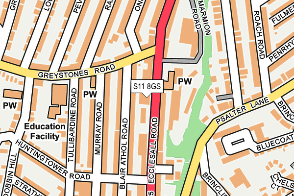 S11 8GS map - OS OpenMap – Local (Ordnance Survey)