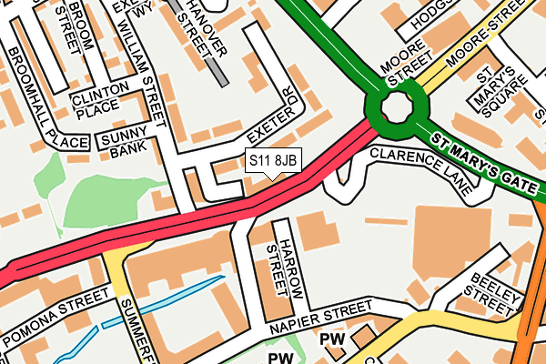 S11 8JB map - OS OpenMap – Local (Ordnance Survey)