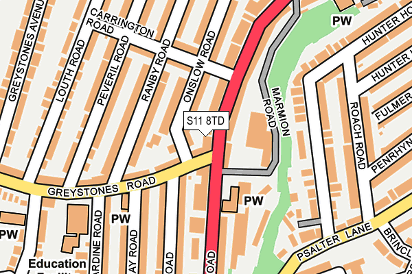 S11 8TD map - OS OpenMap – Local (Ordnance Survey)