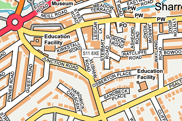 S11 8XE map - OS OpenMap – Local (Ordnance Survey)