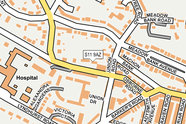 S11 9AZ map - OS OpenMap – Local (Ordnance Survey)