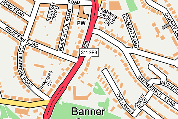 S11 9PB map - OS OpenMap – Local (Ordnance Survey)
