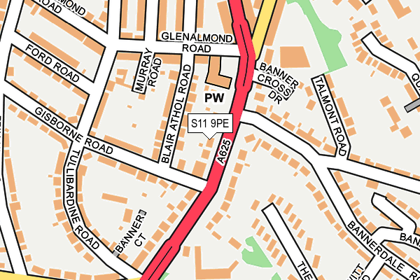 S11 9PE map - OS OpenMap – Local (Ordnance Survey)