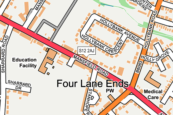 S12 2AJ map - OS OpenMap – Local (Ordnance Survey)
