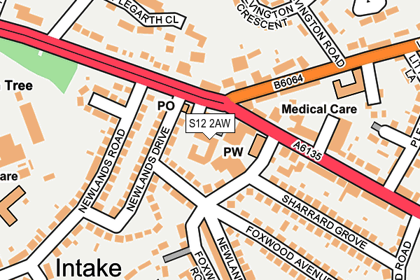 S12 2AW map - OS OpenMap – Local (Ordnance Survey)