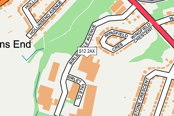 S12 2AX map - OS OpenMap – Local (Ordnance Survey)