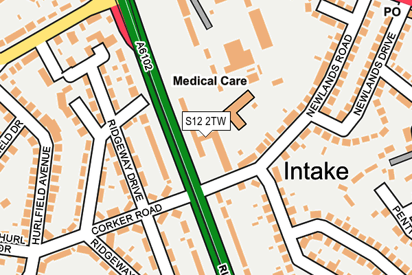S12 2TW map - OS OpenMap – Local (Ordnance Survey)