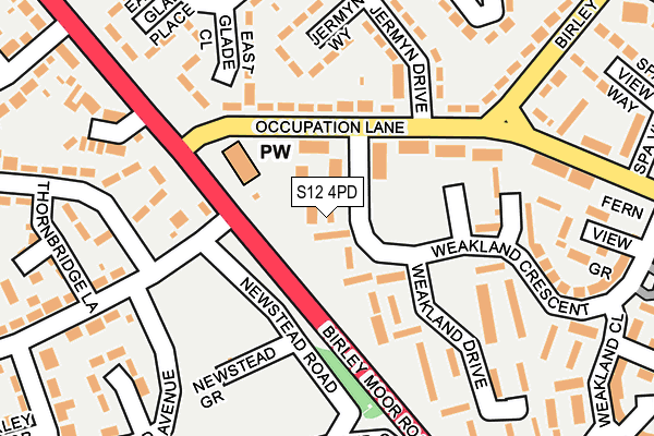S12 4PD map - OS OpenMap – Local (Ordnance Survey)