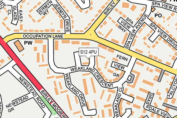 S12 4PU map - OS OpenMap – Local (Ordnance Survey)