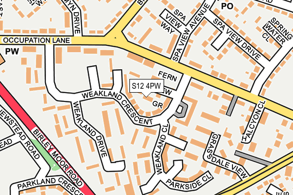 S12 4PW map - OS OpenMap – Local (Ordnance Survey)
