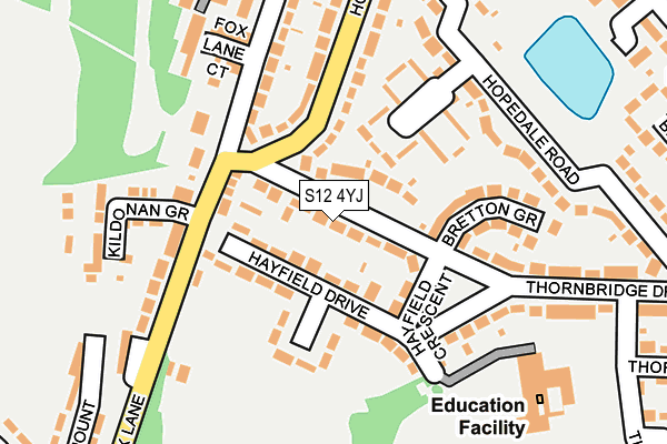 S12 4YJ map - OS OpenMap – Local (Ordnance Survey)