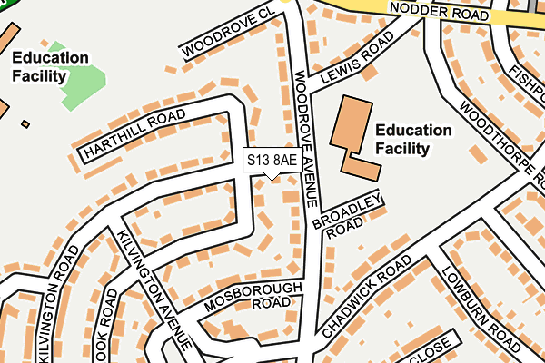 S13 8AE map - OS OpenMap – Local (Ordnance Survey)