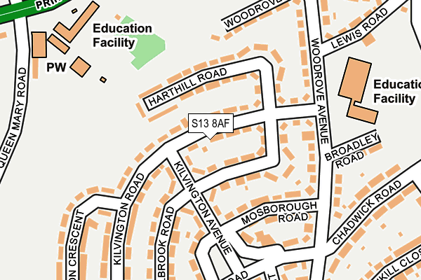 S13 8AF map - OS OpenMap – Local (Ordnance Survey)