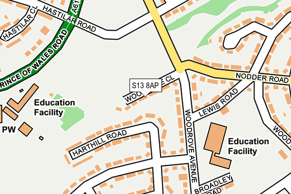 S13 8AP map - OS OpenMap – Local (Ordnance Survey)