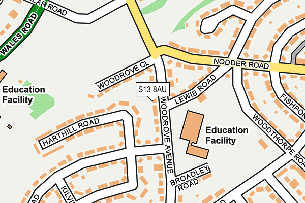 S13 8AU map - OS OpenMap – Local (Ordnance Survey)