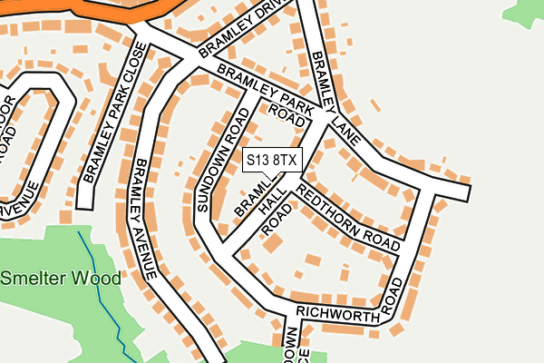 S13 8TX map - OS OpenMap – Local (Ordnance Survey)