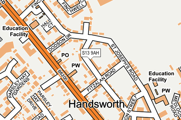 S13 9AH map - OS OpenMap – Local (Ordnance Survey)