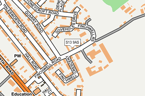 S13 9AS map - OS OpenMap – Local (Ordnance Survey)