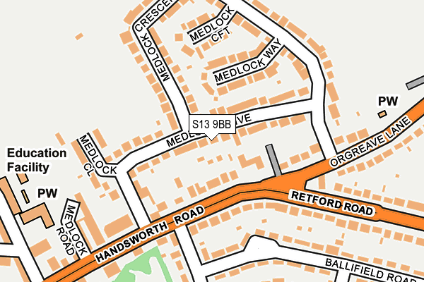 S13 9BB map - OS OpenMap – Local (Ordnance Survey)