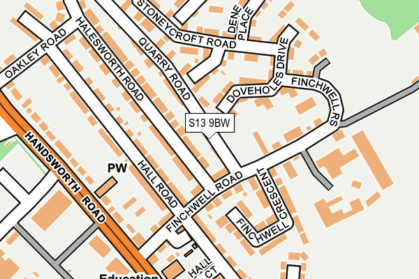 S13 9BW map - OS OpenMap – Local (Ordnance Survey)