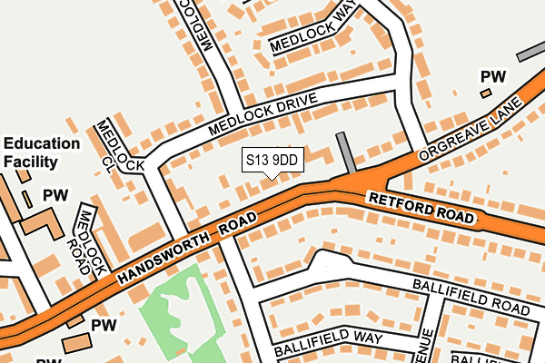 S13 9DD map - OS OpenMap – Local (Ordnance Survey)